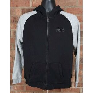 Indian Motorcycle Womens M Contrast Sleeve Full Zip Hoodie Sweatshirt Black Gray